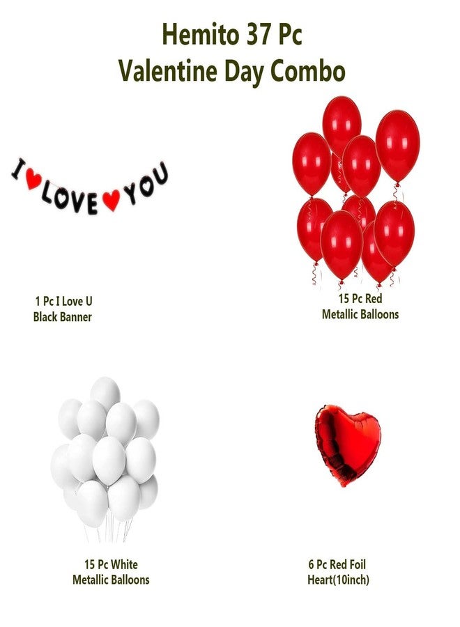 Hemito 37 Pc Valentine Decoration Kit- I Love U Banner,Balloons,Red Foil Heart| Wedding Anniversary Romantic Decoration Items for Girls Boys Couples Husband Wife - 37 Pcs - Image 2